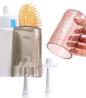 Ecoco XL-154 Wall-mounted Toothbrush Holder with Automatic Toothpaste Dispenser + 4 Cups, Dispenser Organizer for Storing Accessories