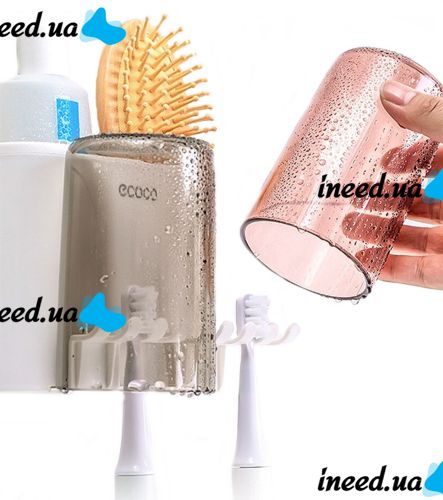 Ecoco XL-154 Wall-mounted Toothbrush Holder with Automatic Toothpaste Dispenser + 4 Cups, Dispenser Organizer for Storing Accessories