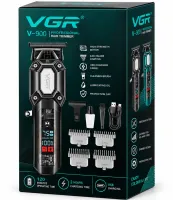 VGR V-900 5W Cordless Hair Clipper—a cordless men's trimmer for trimming beards and mustaches, featuring interchangeable attachments and a USB display