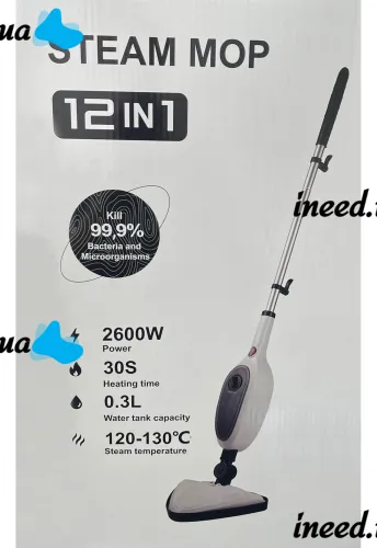 Ручная паровая швабра Steam Mop PR-355 12в1 300 мл пароочиститель высокого давления с баком для воды и насадками для уборки и мытья пола от сети
