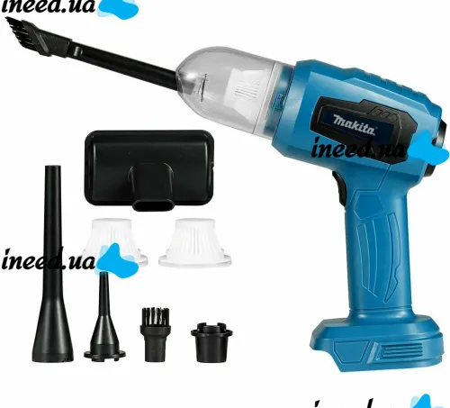 Акумуляторний пилосос Makita CVC-21 21V з насадками, бездротовий ручний автопилосос Макіта 3 режими швидкості для сухого прибирання в авто і вдома Синій