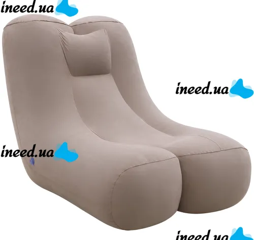 Inflatable Lounge Chair DL-484 (up to 115 kg) for Relaxation—Single-Seater Frameless Sofa with Headrest, 115×96×75 cm, Beige