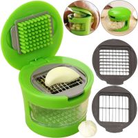 Ручний прес подрібнювач часнику Garlic Chopper кухонна чеснокодавка для дрібних продуктів, часничниця зі знімним контейнером і насадками Зелена