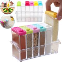 Набір контейнерів для спецій Seasoning Six Piece Set 6 штук набір прозорих ємностей, кухонний органайзер для зберігання сипучих приправ на підставці
