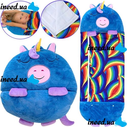 Sleeping Bag with Pillow for Children Happy Nappers Unicorn 3 in 1 Children's Sleeping Bag 130X50 cm Cocoon Transformer, Pillow Sleeping Toy with Zipper