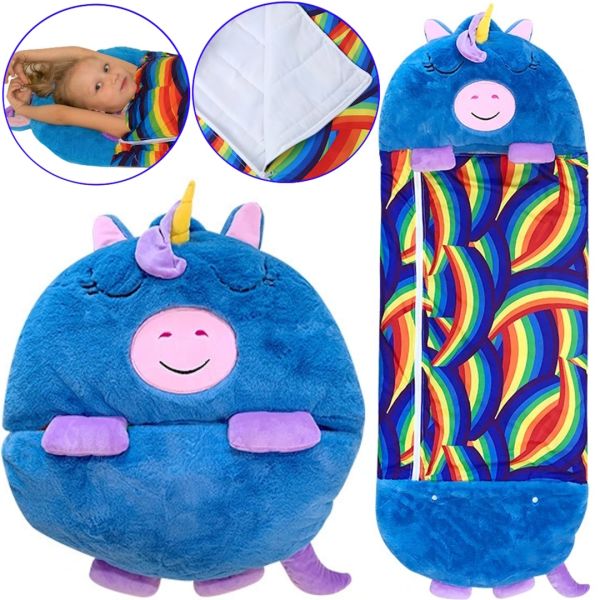 Sleeping Bag with Pillow for Children Happy Nappers Unicorn 3 in 1 Children's Sleeping Bag 130X50 cm Cocoon Transformer, Pillow Sleeping Toy with Zipper
