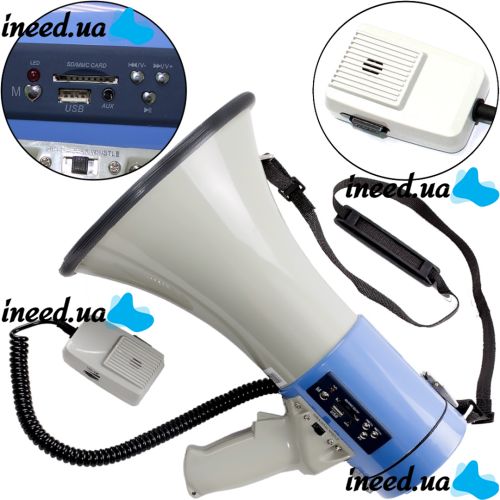 ER-66U 25W hand-held loudspeaker with a range of 500m rechargeable megaphone horn with remote microphone, voice recording and built-in siren ER66U