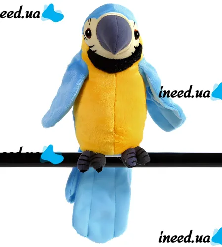 Интерактивный говорящий Попугай Talking Parrot K14802-3 22 см детская мягкая музыкальная игрушка, повторюшка с микрофоном на батарейках Голубая