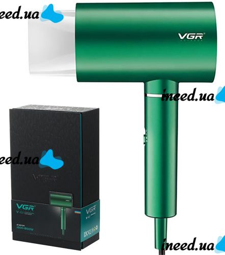 Professional hair Dryer for styling and drying VGR V-431 Green with ionization nozzle, overheating protection and cold air mode 1800W 