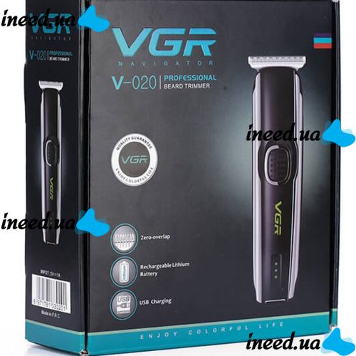 Профессиональная аккумуляторная машинка для стрижки волос и бороды VGR V-020 беспроводной водонепроницаемый триммер с насадками для усов USB зарядкой