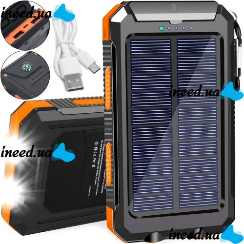 Портативний зарядний пристрій Power Bank Solar Charger QL-268 20000mAh протиударний повербанк з сонячною панеллю подвійний зарядкою USB ліхтариком