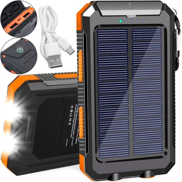 Портативное зарядное устройство Power Bank Solar Charger QL-268 20000mAh противоударный повербанк с солнечной панелью двойной зарядкой USB фонариком