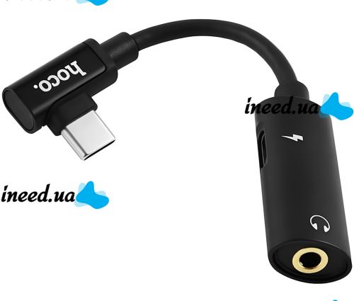 Перехідник Hoco LS19 2 в 1 Jack 3.5мм Type-C аудіо адаптер на 2 гнізда, конвертер для під'єднання зарядки та навушників до телефона Audio Converter