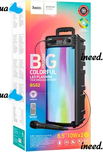 Outdoor Speaker with Microphone Hoco BS52 Billowing Outdoor Wireless Portable Bluetooth Speaker System, Stand-alone Karaoke, Remote Control and Color Music