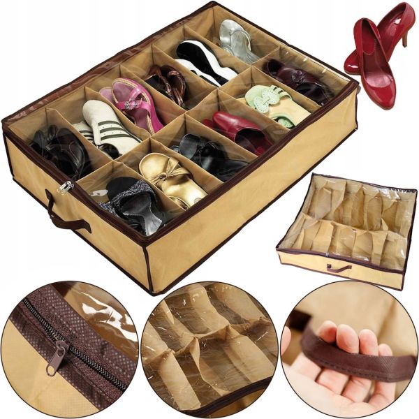  Shoes Under Shoe Storage Organizer for 12 Pairs Shoe Drawer Shoesander Case with Compartments in the Closet for Protection from Dust and dirt Brown
