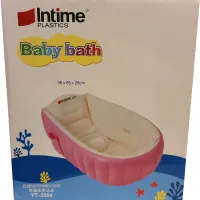 Надувная детская ванна для купания Intime Baby Bath Tub JS033 противоскользящая ванночка с подушкой, сливом и насосом для малышей Розовая YT-226A