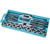 Tap and Die Set M3-M12 20 pieces set of steel taps and dies for metric thread cutting in a case with sword and lancet