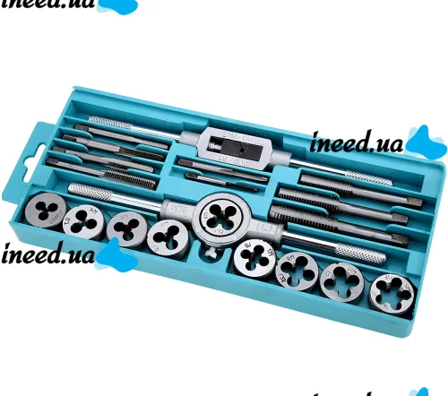 Tap and Die Set M3-M12 20 pieces set of steel taps and dies for metric thread cutting in a case with sword and lancet