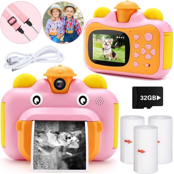 Детский фотоаппарат с мгновенной печатью фото Kids Print Camera Pink цифровая камера полароид на аккумуляторе для детей от 6 лет 12мп 1080HD Розовая