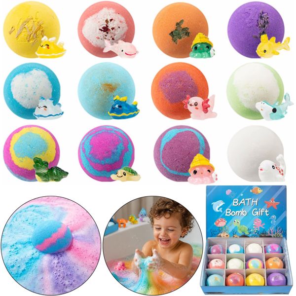 Подарочный набор бомбочек Bath Bomb Gift 12 штук для ванны с игрушкой сюрпризом, детские спа бомбочки шарики Морские жители для ванной с игрушками