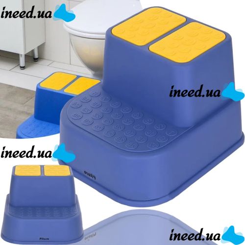 Children's Two-stage Pituso Footrest for Bathroom , Stool for 2 Steps to the Toilet with Anti-slip Coating for Children Blue