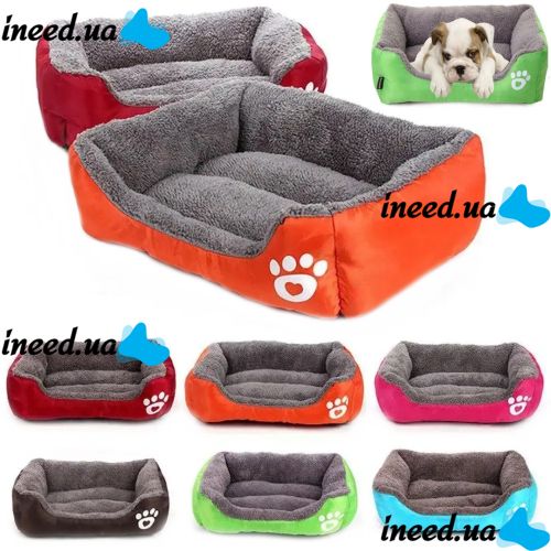 Глибока пухнаста лежанка пуфик для кішки і собаки Pet Hut 44х33 см, М'яка підстилка для собак і кішок, прямокутний лежак для домашніх тварин
