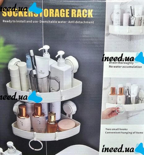 Настенная угловая полка для ванной Taili Suckerstorage Rack AW557 пластиковый подвесной органайзер с крючками для хранения на стену душевой на присосках