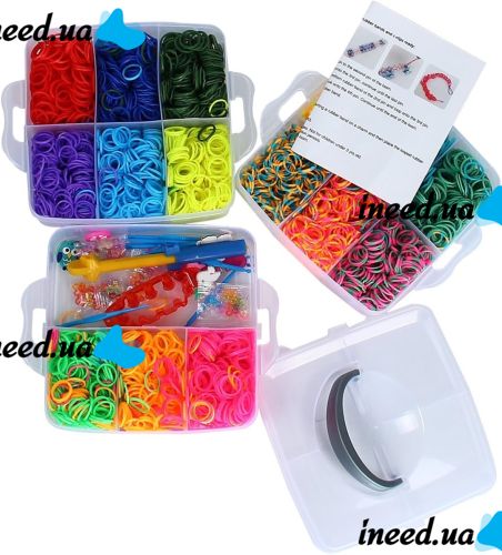 Набор резинок для плетения браслетов Band Accessory Case NR-1 комплект 3 яруса с крючком и держателем для рукоделия 1500 штук в кейсе от 3-х лет