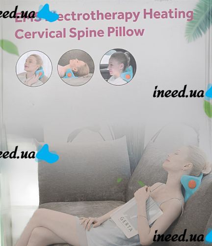 Масажна імпульсна подушка підголівник Spin Pillow LY - 471 вібраційний міостимулятор U-подібної форми для розслаблення м'язів шиї і плечей Блакитний