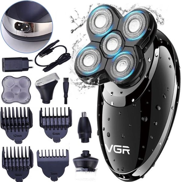 Wireless Electric Shaver for Dry and Wet Shaving VGR V-302 4 in 1 Waterproof Male Battery Powered Trimmer for Haircuts with Attachments
