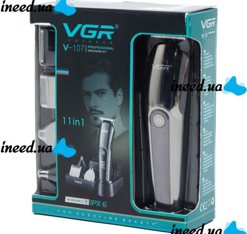 VGR V-107 cordless hair trimmer VGR V-107 professional 11-in-1 cordless beard and moustache trimmer with display and accessory stand