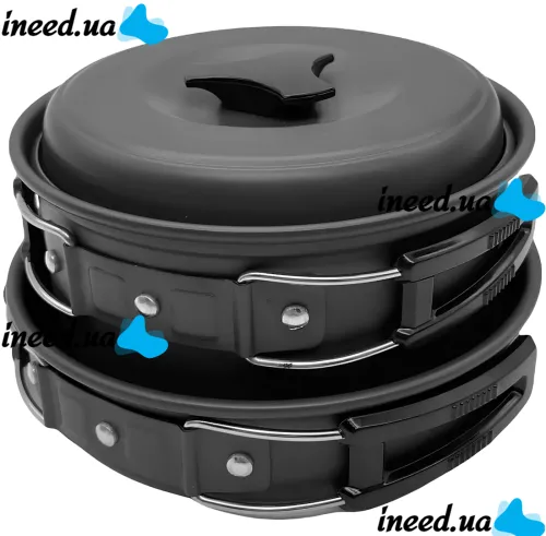 Туристический кухонный набор посуды Cooking Set SY-200 2 в 1 комплект сковородка, кастрюля и кухонные принадлежности в чехле для кемпинга DS-200