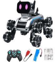 Трюкова собака робот Champions Stunt Robot Dog восьмиколісний щеня зі звуковими і світловими ефектами на радіокеруванні пультом і жестами USB