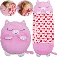 Sleeping Bag with Pillow for Children Happy Nappers Kitty 3 in 1 Children's Sleeping Bag Slip 130X50 cm Cocoon Transformer, Pillow toy with Zipper