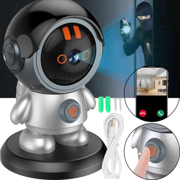 Беспроводная видеоняня Wi-Fi IP-камера видеонаблюдения ESCAM PT302 космонавт с датчиком движения и функцией вызова, Поворотная радионяня 2K Серая