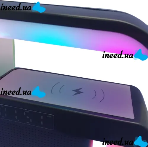 Настільна смарт лампа нічник RGB XM-G3 акумуляторний з бездротовою зарядкою 15W і Bluetooth колонкою, Блютуз колонка G3 з підсвічуванням Чорна