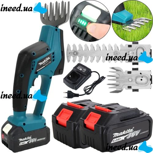 Акумуляторні ножиці кущоріз Makita DUM111SYX 36V 6Ah 2 акумулятори для стрижки кущів і трави, Бездротові електроножиці Макіта з насадками
