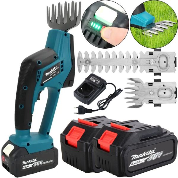 Аккумуляторные ножницы кусторез Makita DUM111SYX 36V 6Ah 2 аккумулятора для стрижки кустов и травы, Беспроводные электроножницы Макита с насадками