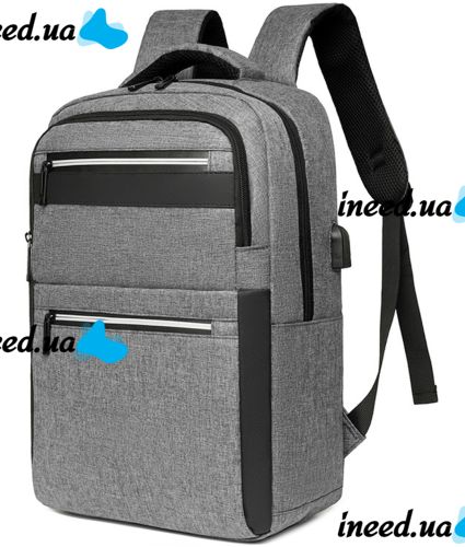 Міський молодіжний Оксфордський рюкзак Bag BG - 40 Сірий для ноутбука 15,6 " дюйма універсальний Чоловічий з USB і портом для навушників 42Х28 см BG40