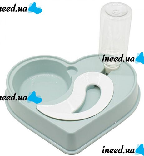 Годівниця з поїлкою для домашніх тварин Dog & Cat bowl 2в1 500мл, Миска зі сталі з автоматичним диспенсером для води для собак і котів синя