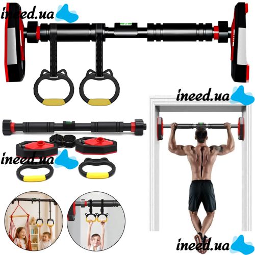 RPM Sports DL-413 65-100 cm telescopic pull-up bar with level and rings, door bar AND5364