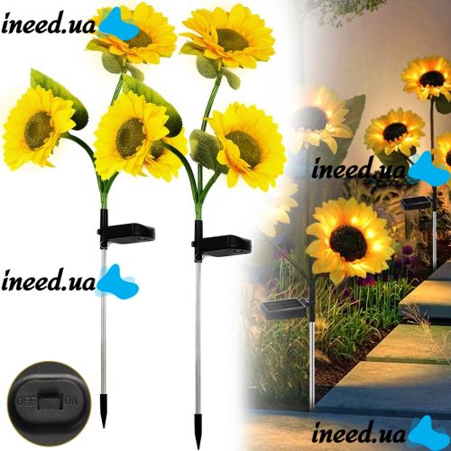 Садовий декоративний ліхтар Соняшники Solar Sunflower Led Light GW-918 42.5 см 2 штуки вуличний світильник на сонячній батареї для саду Теплий білий