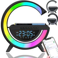 Настільна смарт лампа нічник 4 в 1 RGB BT-3401 акумуляторний з бездротовою зарядкою 15W і Bluetooth колонкою, світлова звукова колонка Чорна