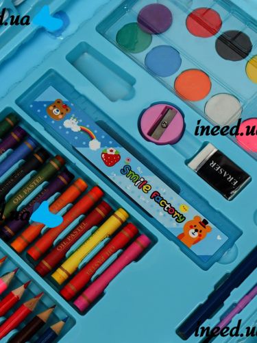 Художній набір для творчості Art Set 86 предметів, дитячий комплект маркерів, олівців і фарб в кейсі для малювання від 3-х років Синій