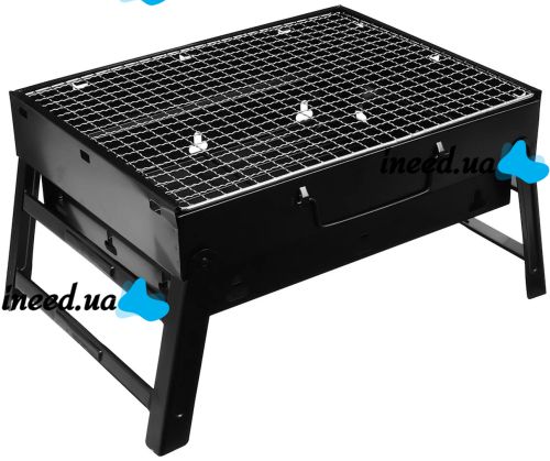 Folding BBQ Grill 43 cm BBQ Grill Portable TL-372 Folding Portable Charcoal and Wood Grill, Portable BARBECUE Suitcase with Mesh