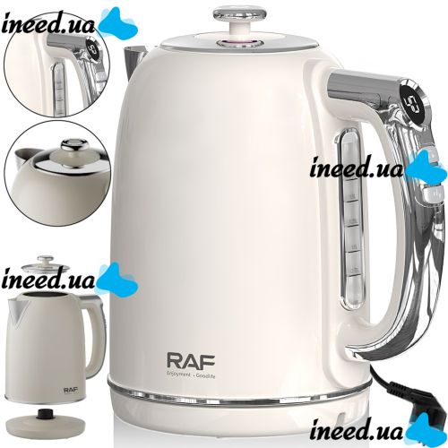 Electric kettle RAF R.7306W for 2 liters tabletop disk electric kettle RAF 2000W with temperature support and automatic unplugging White