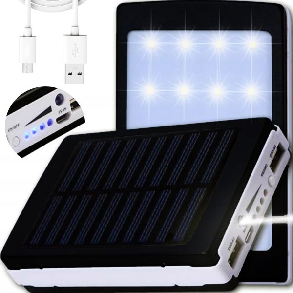 Портативное зарядное Power Bank Solar 50000 mAh c Led фонариком УМБ Metal Черный на солнечной батарее Павербанк, внешний аккумулятор, PowerBank 