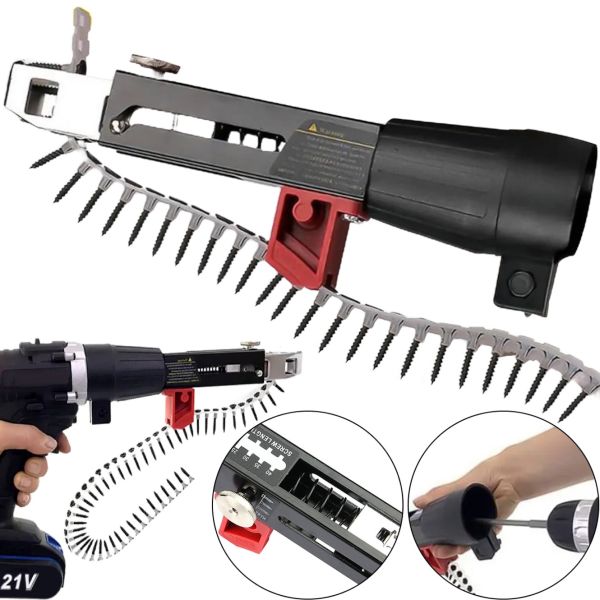 Drillbit DCF6201 automatic strip adapter for feeding self-tapping nails on screwdriver drills, Attachment with 50 pcs chain nails Black