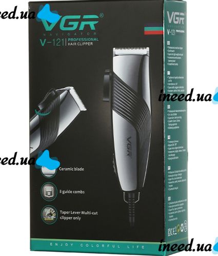 Проводная машинка для стрижки волос и бороды VGR V-121 от сети, профессиональный триммер с набором керамических съемных насадок для окантовки V121
