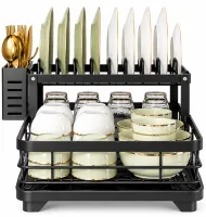 BauTech MA-336 Two-Tier Dish Dryer: Countertop Organizer with Automatic Drain Tray, 2-Tier Rack for Drying and Storage